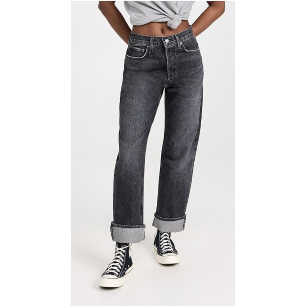 AGOLDE WOMENS 33 FRAN JEAN LOW SLUNG EASY STRAIGHT DITCH BLACK NEW